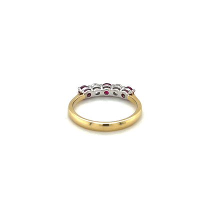 18ct Yellow Gold Ruby & Diamond Five-Stone Ring