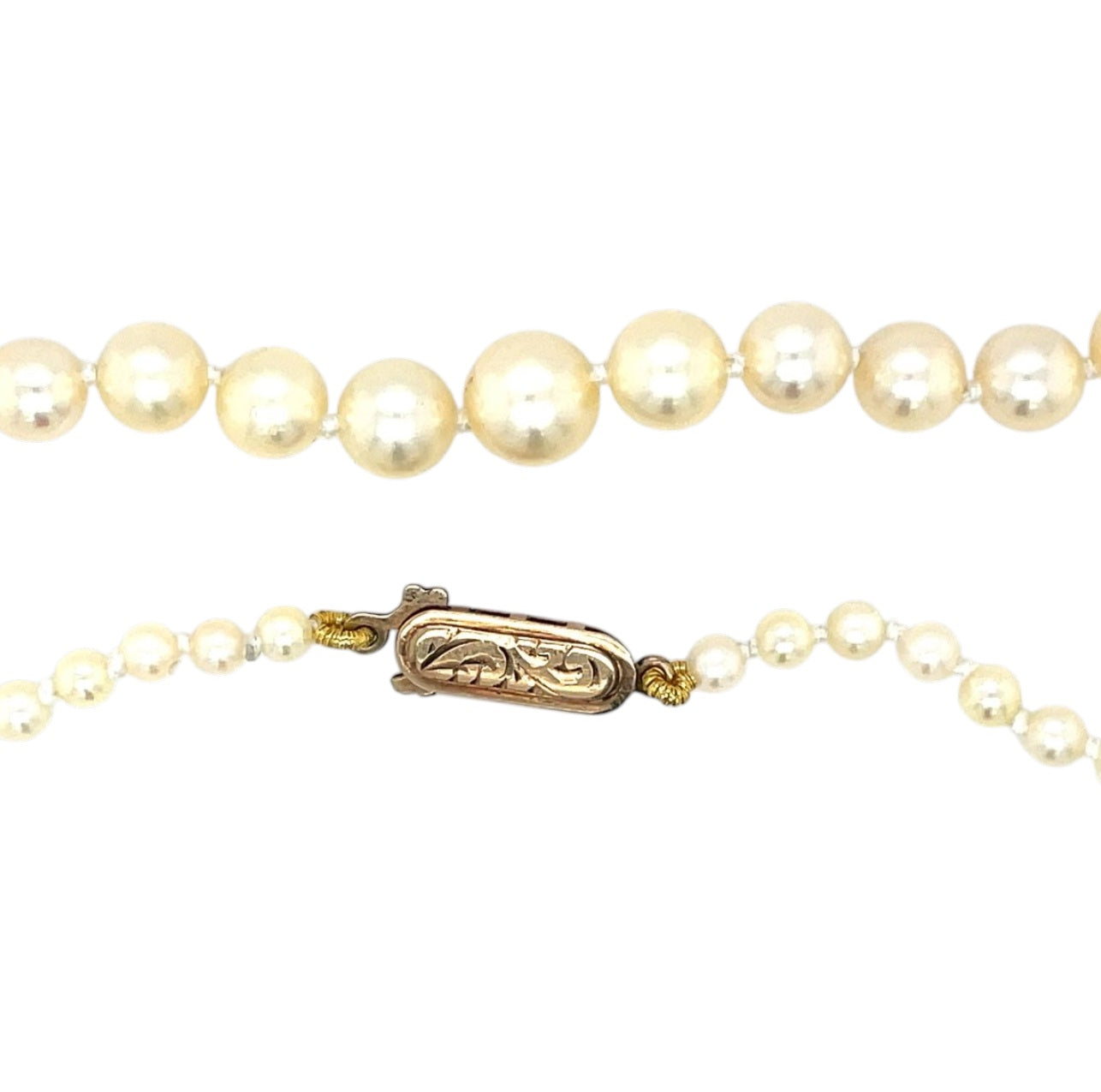 9ct Yellow Gold Graduated Pearl Necklace Strung with Knots (16")