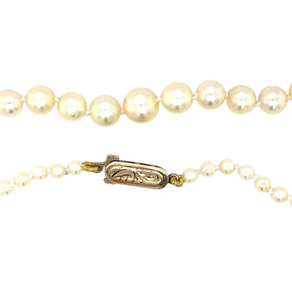 9ct Yellow Gold Graduated Pearl Necklace Strung with Knots (16")