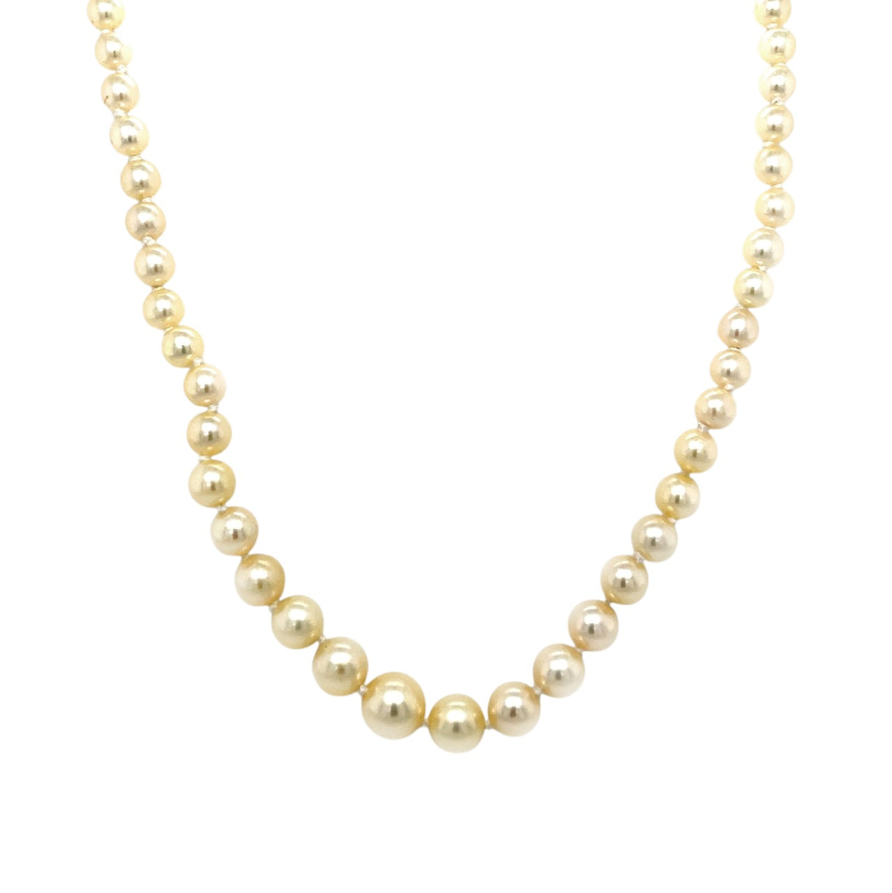 9ct Yellow Gold Graduated Pearl Necklace Strung with Knots (16")