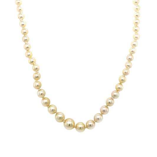 9ct Yellow Gold Graduated Pearl Necklace Strung with Knots (16")