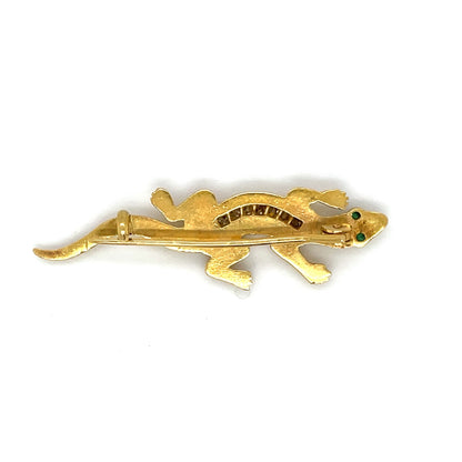 18ct Yellow Gold Emerald & Diamond Lizard Brooch