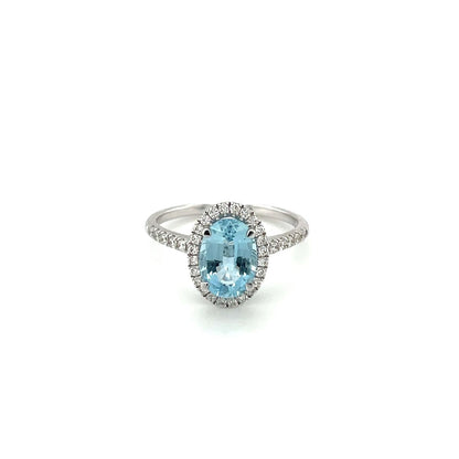 18ct White Gold Aquamarine & Diamond Cluster Ring