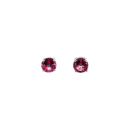 Silver Round Pink Topaz Stud Earrings