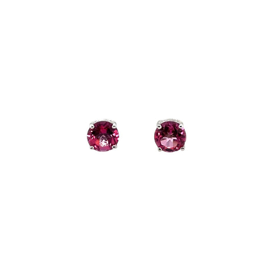 Silver Round Pink Topaz Stud Earrings