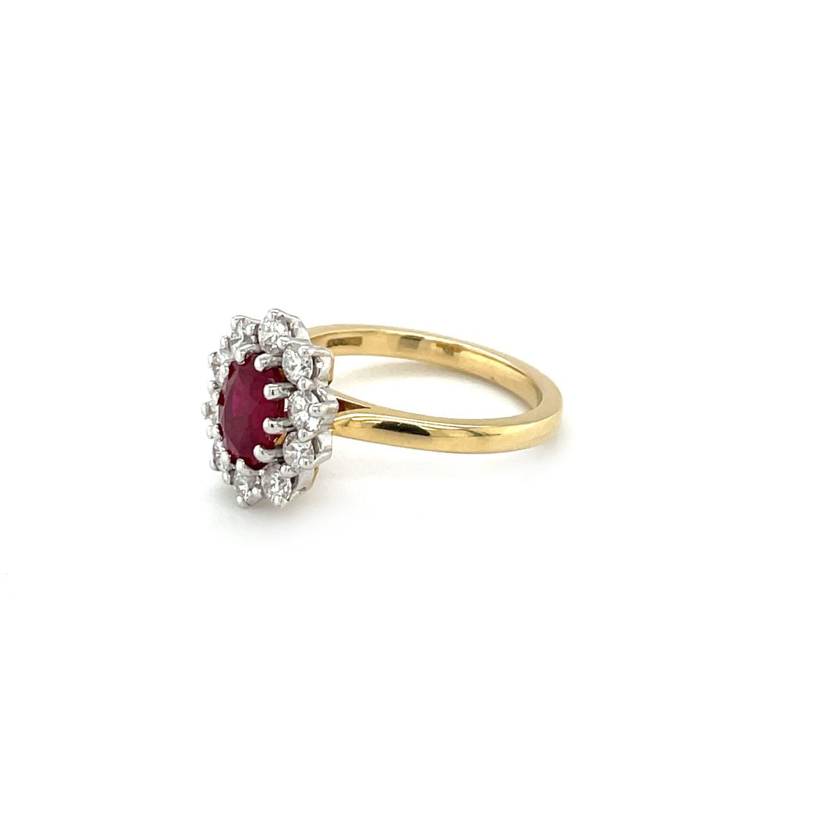 18ct Yellow & White Gold Ruby & Diamond Cluster Ring (M)