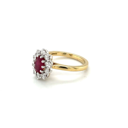 18ct Yellow & White Gold Ruby & Diamond Cluster Ring
