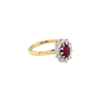 18ct Yellow & White Gold Ruby & Diamond Cluster Ring (M)