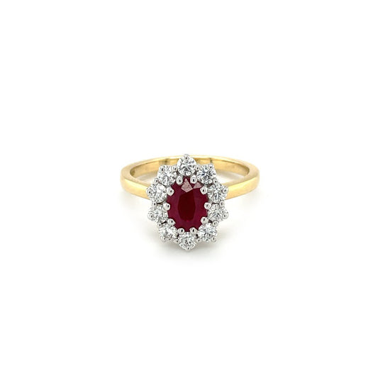18ct Yellow & White Gold Ruby & Diamond Cluster Ring (M)