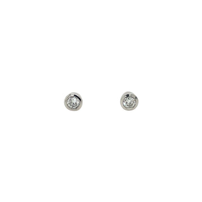 18ct White Gold Rubover Diamond Stud Earrings