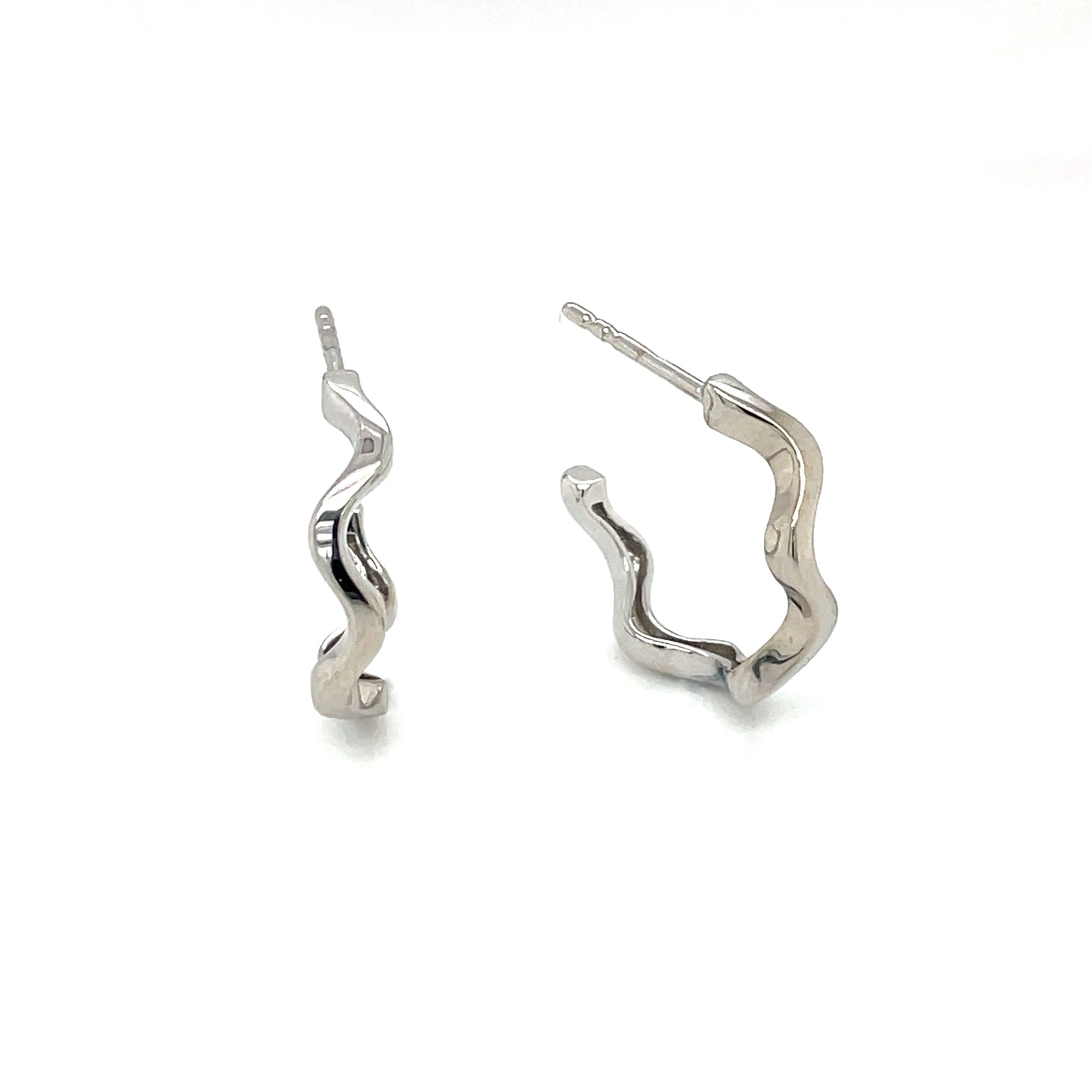 18ct White Gold Wavy Hoop Earrings