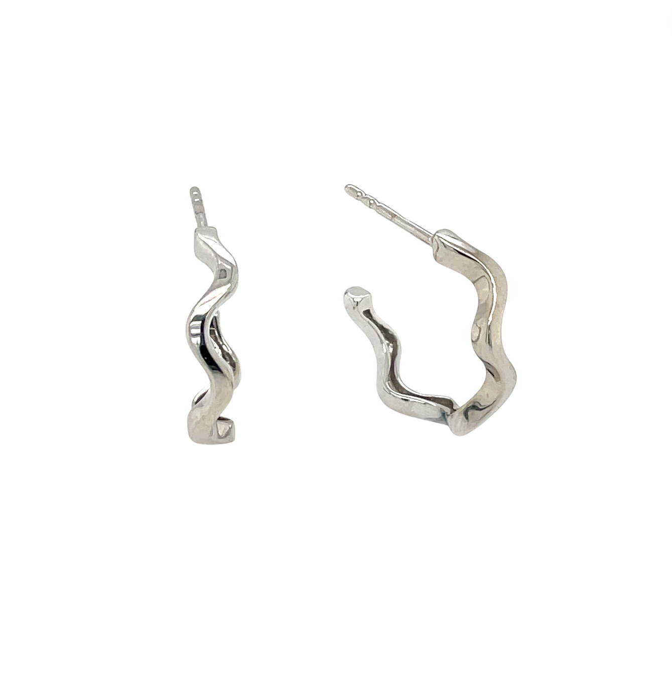 18ct White Gold Wavy Hoop Earrings