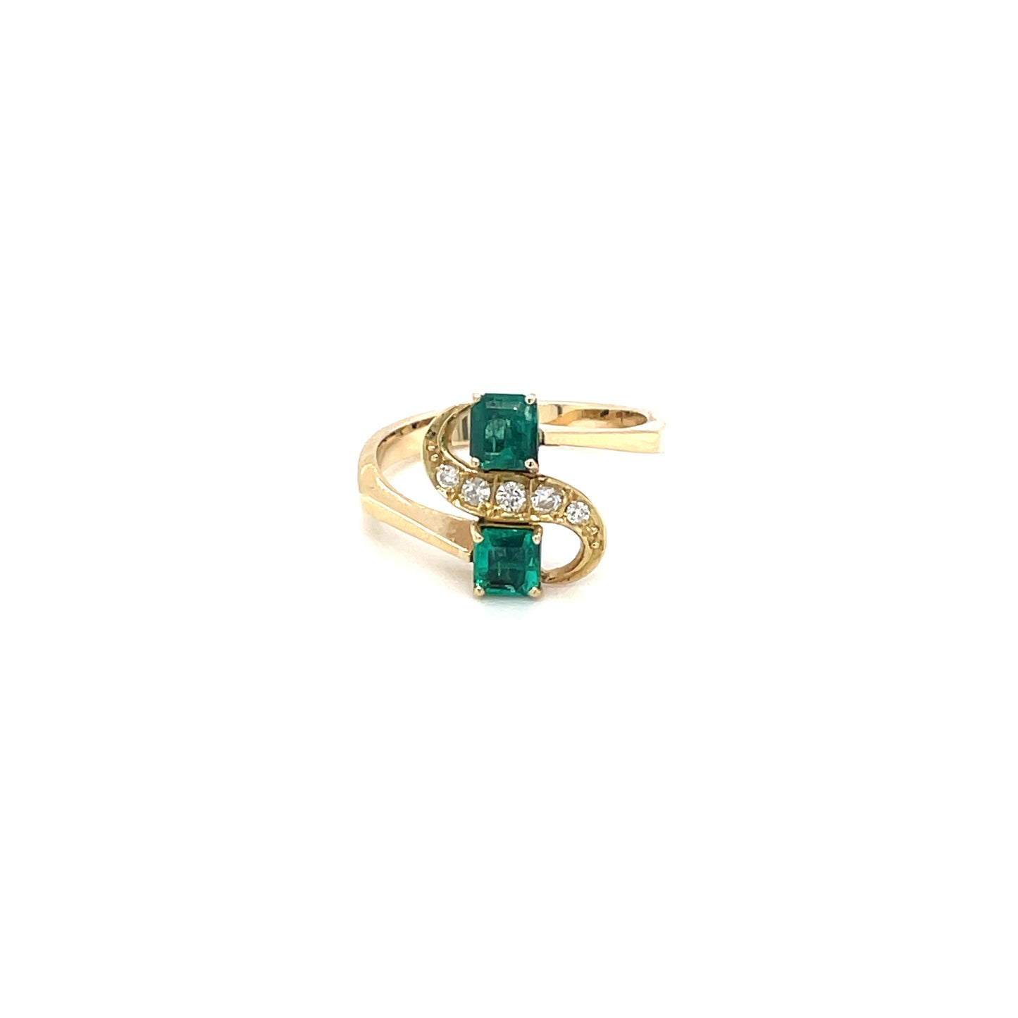 18ct Yellow Gold Emerald & Diamond Two Stone Ring