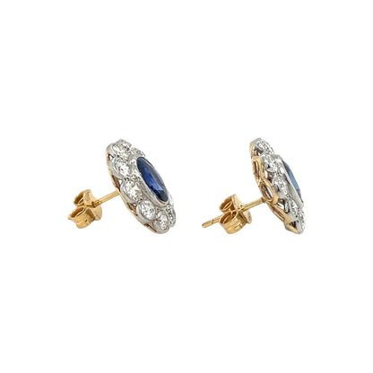 18ct White & Yellow Gold Diamond & Sapphire Cluster Earrings