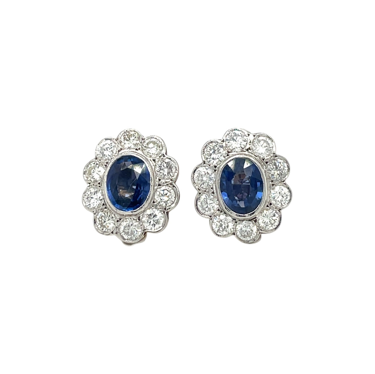 18ct White & Yellow Gold Diamond & Sapphire Cluster Earrings