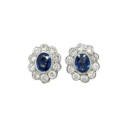 18ct White & Yellow Gold Diamond & Sapphire Cluster Earrings
