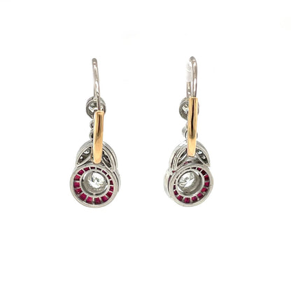 18ct Yellow & White Gold Ruby & Diamond Drop Earrings