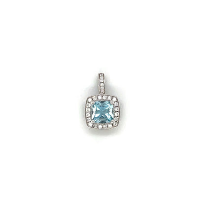 18ct White Gold Aquamarine & Diamond Cluster Pendant