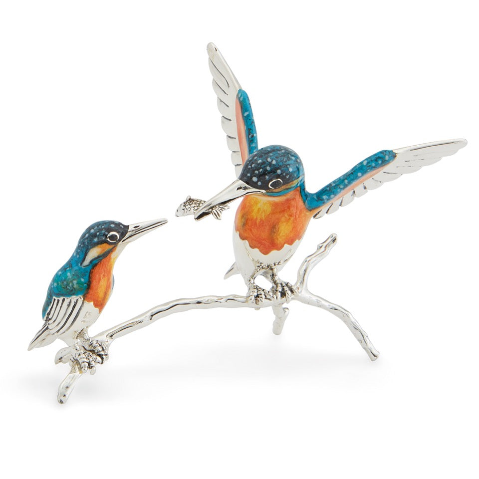 Saturno Silver & Enamel Kingfishers on Branch