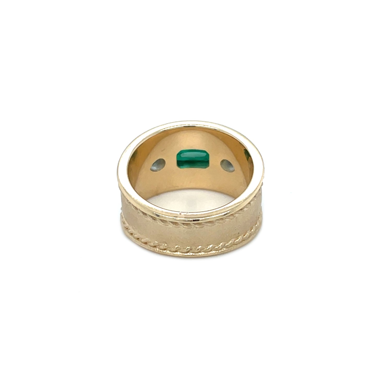 9ct Yellow Gold Emerald & Aquamarine Roman Style Ring (M)
