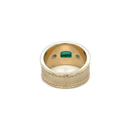 9ct Yellow Gold Emerald & Aquamarine Roman Style Ring (M)