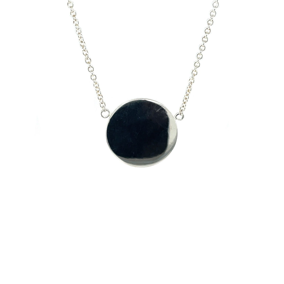 Silver Polished Disk Pendant (18mm) & Chain (16-18")