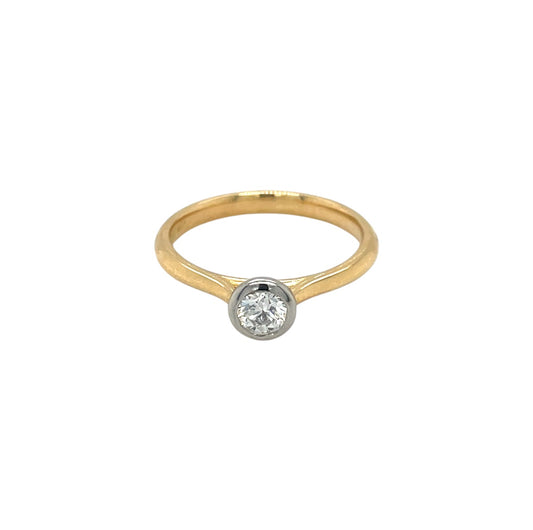 18ct Yellow Gold & Platinum Diamond Rubover Ring (M)