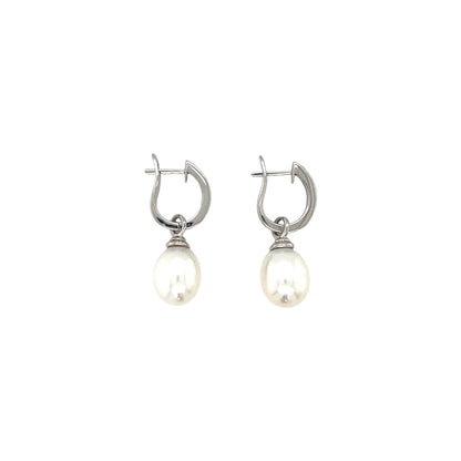 9ct White Gold Diamond Hinged Hoops & Freshwater Pearl Drop