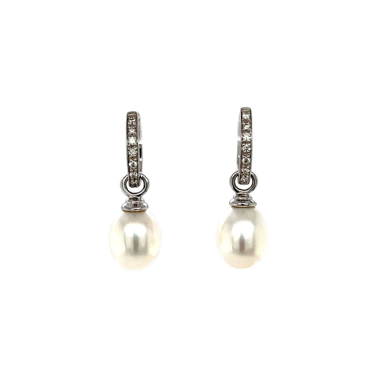 9ct White Gold Diamond Hinged Hoops & Freshwater Pearl Drop