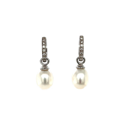 9ct White Gold Diamond Hinged Hoops & Freshwater Pearl Drop