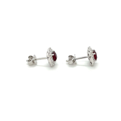 18ct White Gold Ruby & Diamond Unique Cluster Stud Earrings