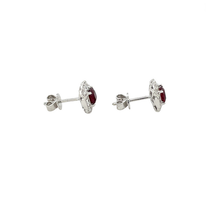 18ct White Gold Ruby & Diamond Unique Cluster Stud Earrings