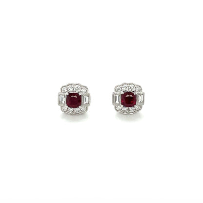 18ct White Gold Ruby & Diamond Unique Cluster Stud Earrings