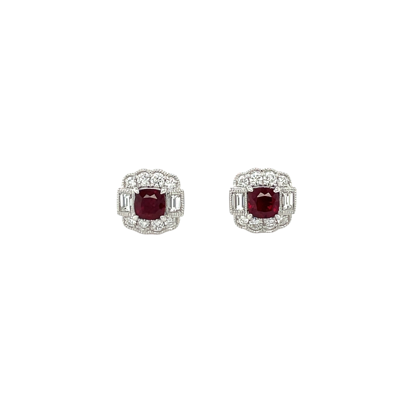 18ct White Gold Ruby & Diamond Unique Cluster Stud Earrings