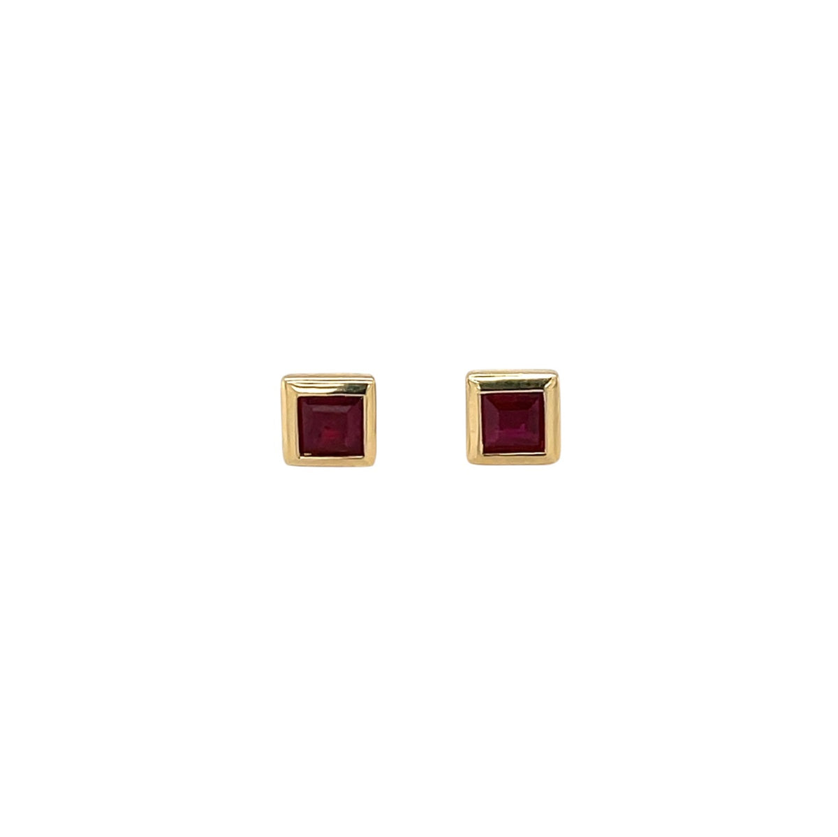 18ct Yellow Gold Square Ruby Stud Earrings