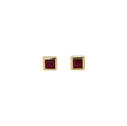 18ct Yellow Gold Square Ruby Stud Earrings