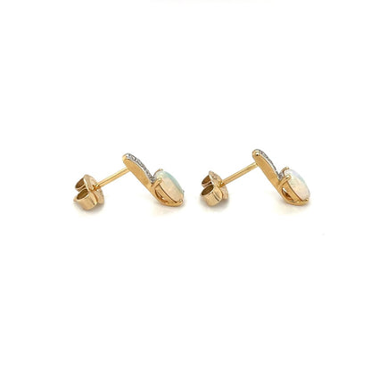 18ct Yellow & White Gold Diamond & Opal Earrings