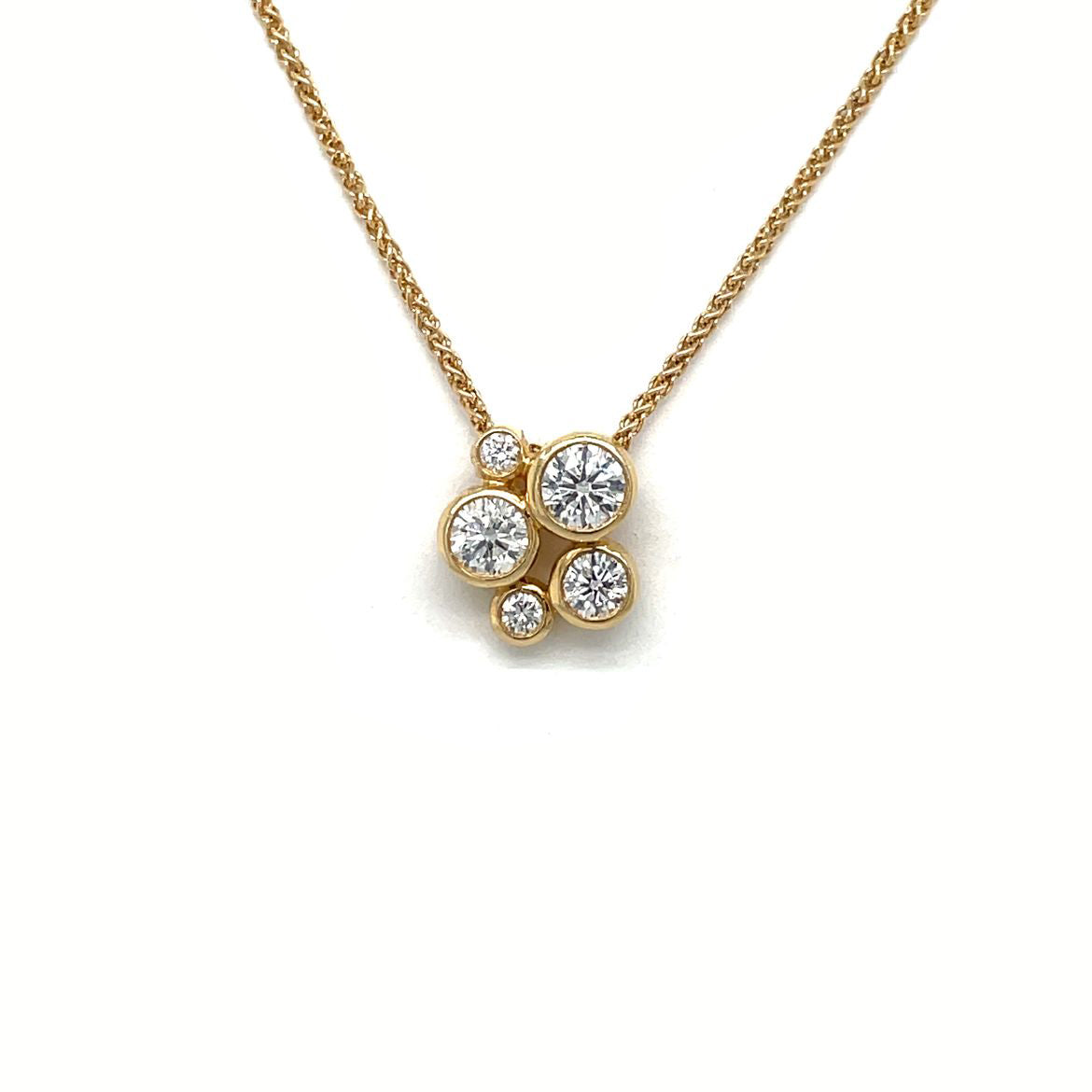 18ct Yellow Gold Bubble Diamond Pendant & Chain