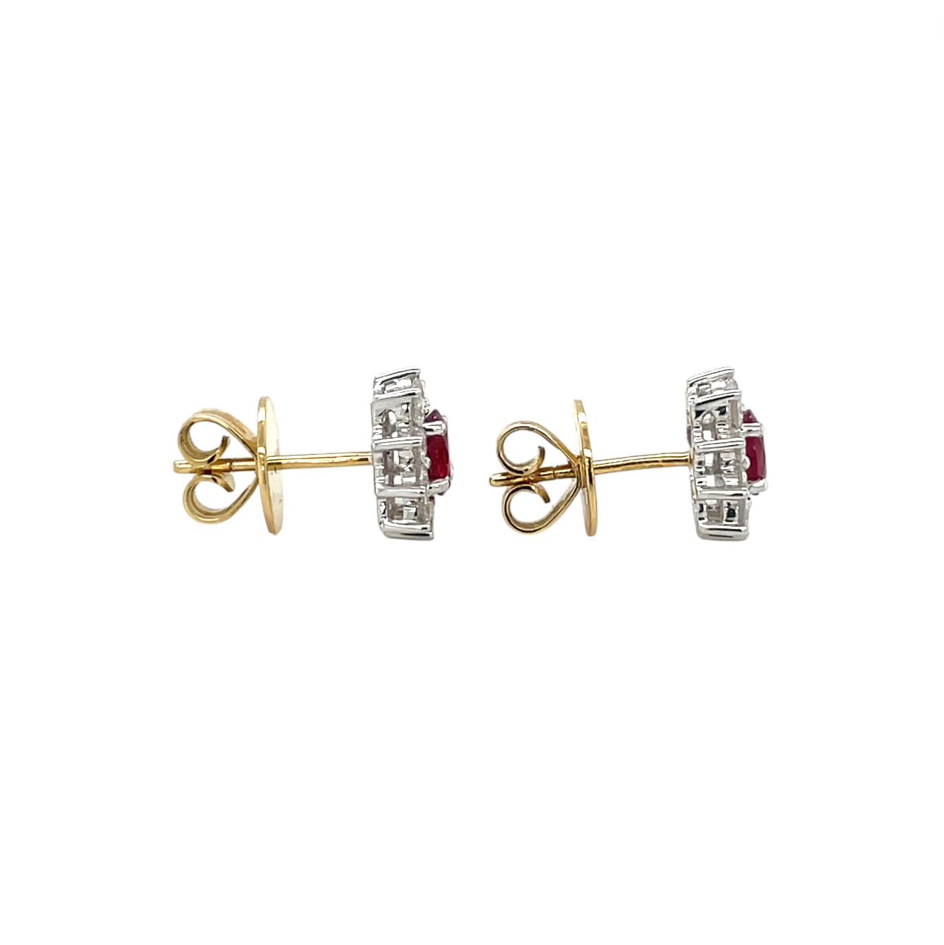 18ct Yellow & White Gold Ruby & Diamond Cluster Stud Earrings