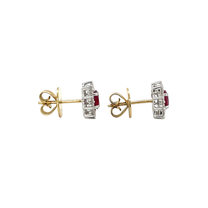 18ct Yellow & White Gold Ruby & Diamond Cluster Stud Earrings