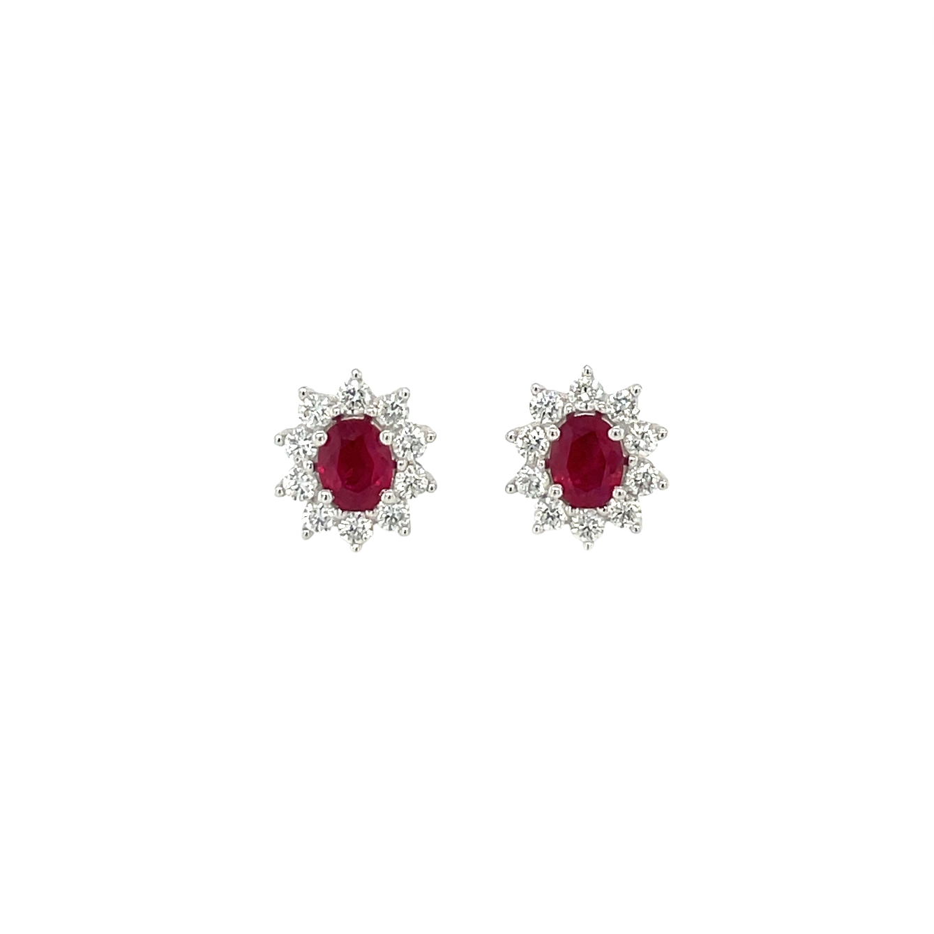 18ct Yellow & White Gold Ruby & Diamond Cluster Stud Earrings