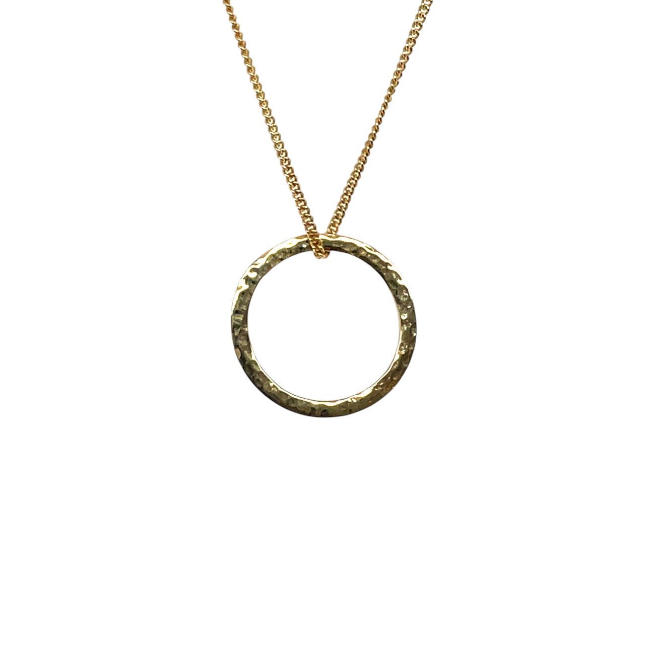 9ct Yellow Gold Hammered Circle Pendant & Chain (16-18")