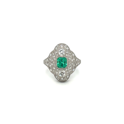 Emerald & Diamond Art Deco Style Ring