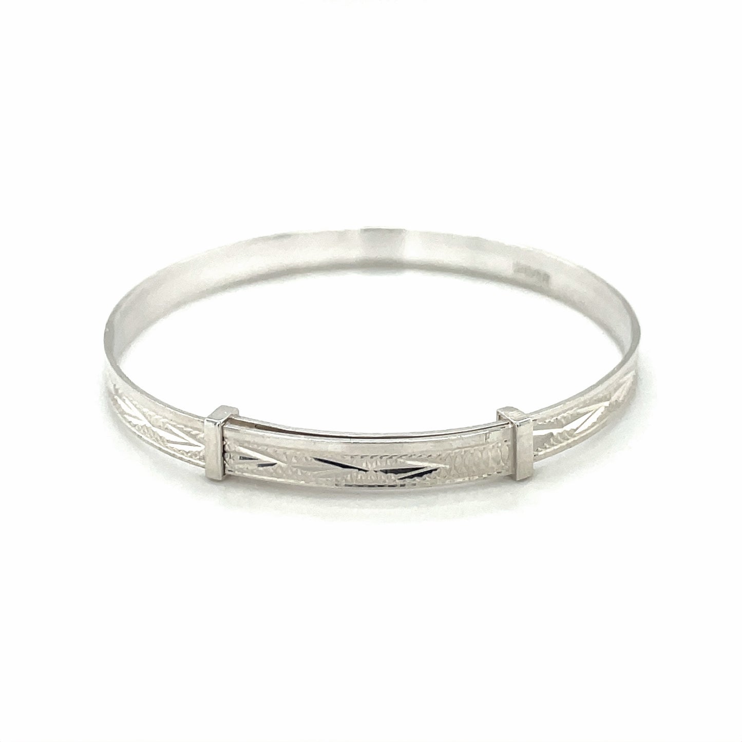 Silver Diamond-Engraved Christening Bangle